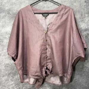 Express Cropped Boxy Oversized Top Women's Size M Mulberry Purple Button Tie